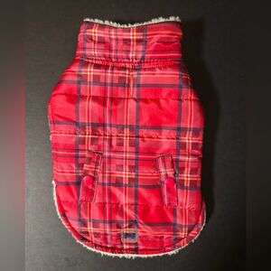 Wag a Tude Red Plaid Sherpa Dog Jacket Coat Small Breed Easy On/Off Harness Hole